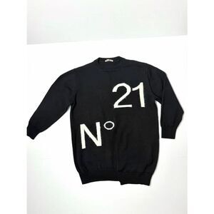 N°21 Kids Black Logo Sweater Dress Tunic Wool Blend Intarsia Relaxed Size 6 year